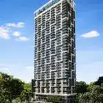 Luxurious modern high-rise residential building in Miami, Florida.