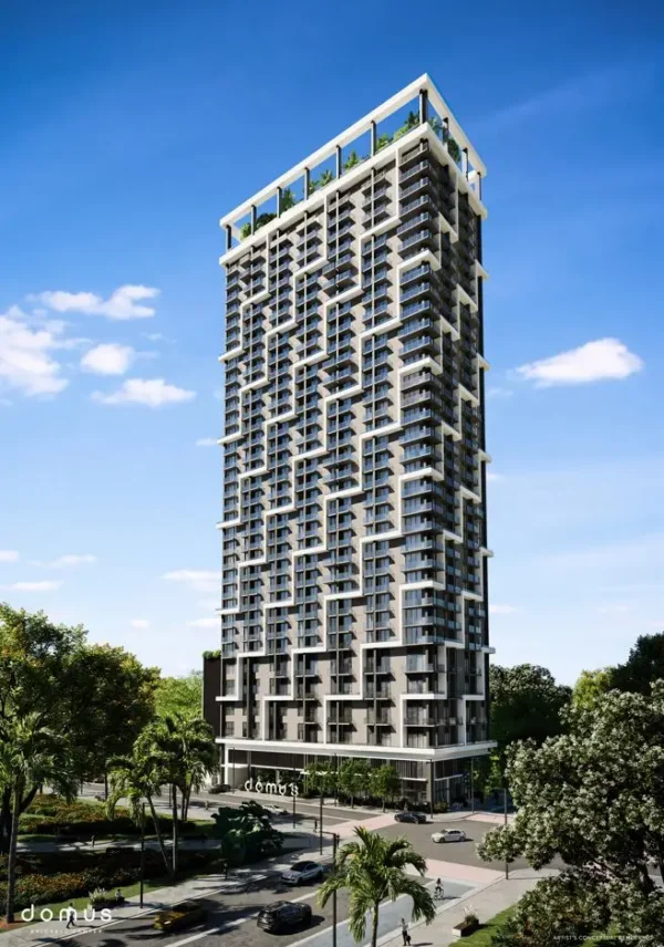 Luxurious modern high-rise residential building in Miami, Florida.