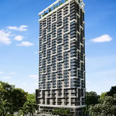 Luxurious modern high-rise residential building in Miami, Florida.